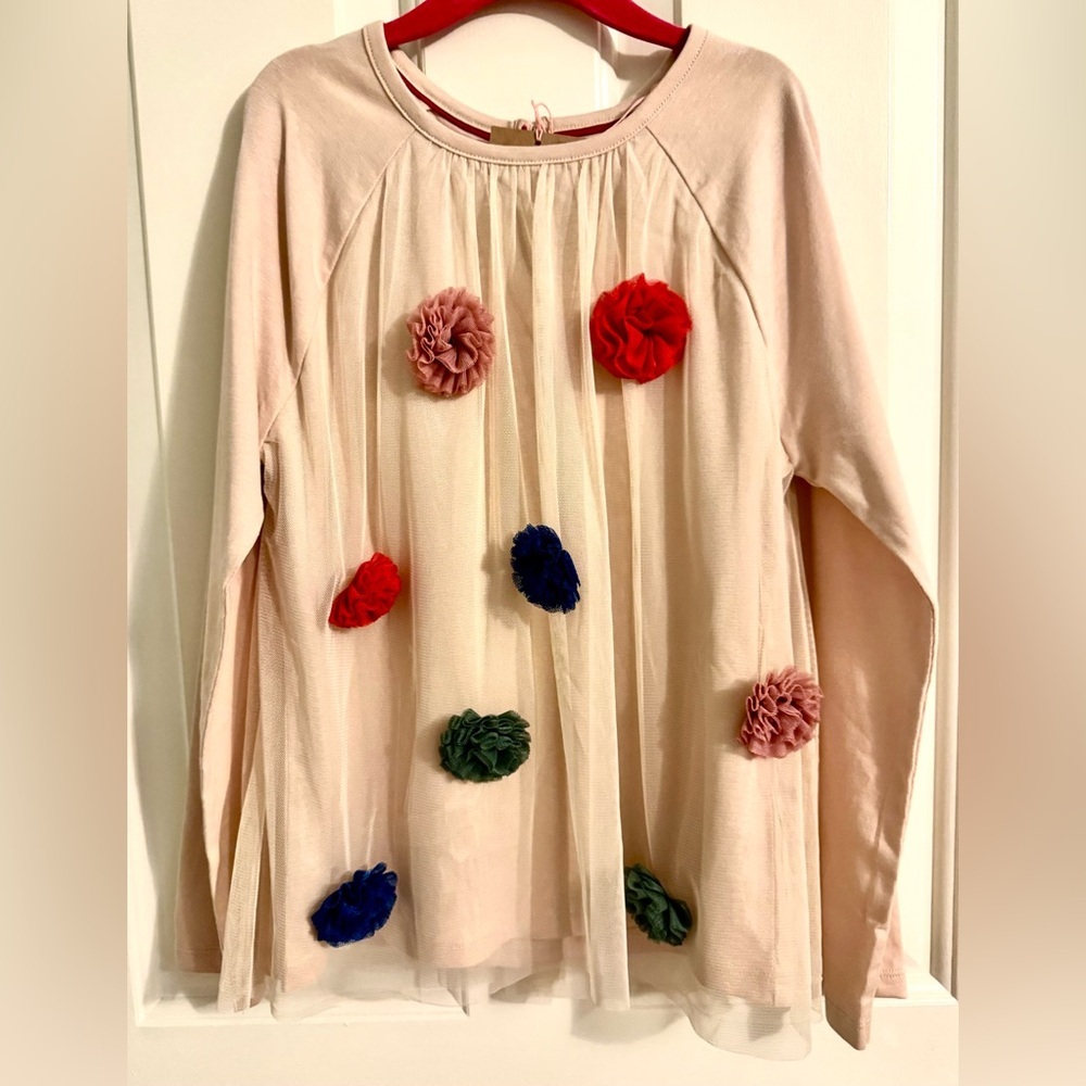 Mini Boden Embellished Tulle Overlay
LS Tee in Blush, Colorful Pom Pom Accents - Picture 5 of 7